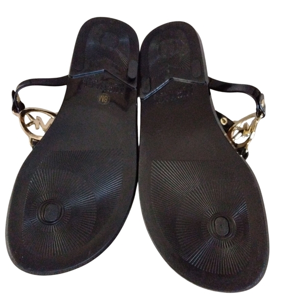 Michael Kors Black and Gold Patent Leather T-Strap Sandals Size 8 - Picture 8 of 12